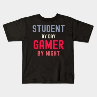 Student By Day Gamer By Night Meme For Gamers Funny Gaming Kids T-Shirt